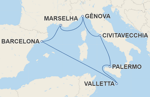 Civitavecchia, Palermo, Valletta, Barcelona, Marselha
