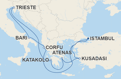 Corfu, Bari, Trieste, Katakolo, Atenas, Kusadasi