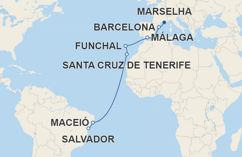 Barcelona, Málaga, Funchal, Santa Cruz de Tenerife, Maceió