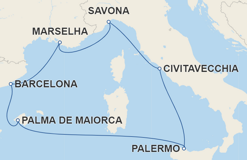 Barcelona, Palma de Maiorca, Palermo, Civitavecchia, Savona