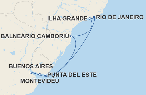 Buenos Aires, Montevidéu, Punta del Este, Balneário Camboriú, Ilha Grande