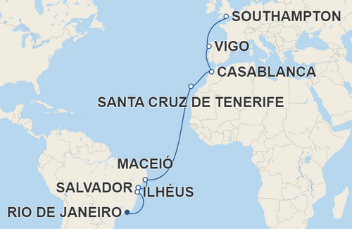 Ilhéus, Salvador, Maceió, Santa Cruz de Tenerife, Casablanca, Vigo