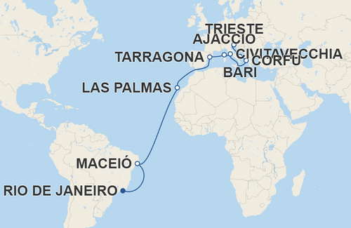 Maceió, Las Palmas de Gran Canaria, Tarragona, Ajaccio, Civitavecchia, Corfu, Bari