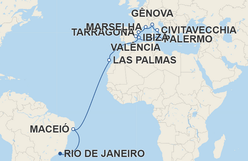 Maceió, Las Palmas de Gran Canaria, Tarragona, Marselha, Gênova, Civitavecchia, Palermo, Ibiza