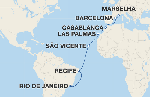 Recife, São Vicente, Las Palmas de Gran Canaria, Casablanca, Barcelona