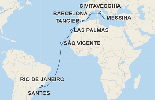 Santos, São Vicente, Las Palmas de Gran Canaria, Tangier, Barcelona, Civitavecchia