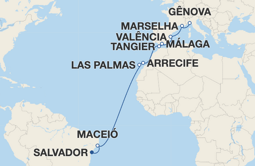 Maceió, Las Palmas de Gran Canaria, Arrecife, Tangier, Málaga, Valência, Marselha