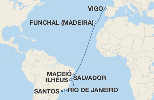 Rio de Janeiro, Ilhéus, Salvador, Maceió, Funchal