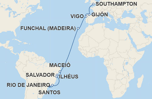 Rio de Janeiro, Ilhéus, Salvador, Maceió, Funchal, Vigo, Gijón