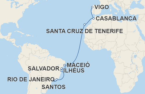 Rio de Janeiro, Ilhéus, Salvador, Maceió, Santa Cruz de Tenerife, Casablanca