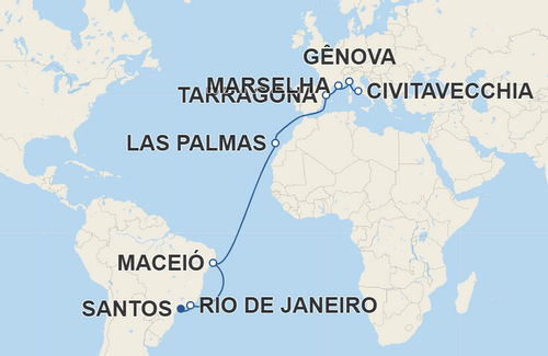 Rio de Janeiro, Maceió, Las Palmas de Gran Canaria, Tarragona, Marselha, Gênova