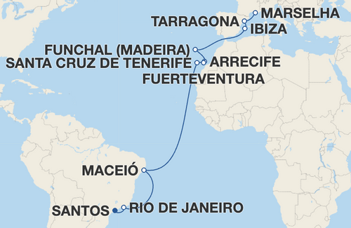 Rio de Janeiro, Maceió, Santa Cruz de Tenerife, Arrecife, Fuerteventura, Funchal, Ibiza, Tarragona