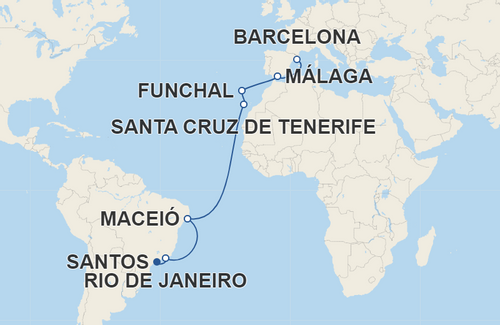Rio de Janeiro, Maceió, Santa Cruz de Tenerife, Funchal, Málaga