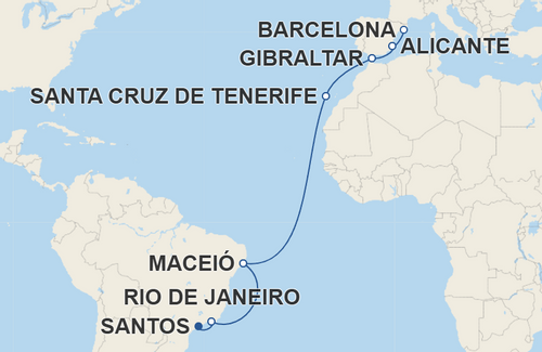 Rio de Janeiro, Maceió, Santa Cruz de Tenerife, Gibraltar, Alicante