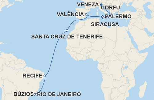 Corfu, Siracusa, Palermo, Valência, Santa Cruz de Tenerife, Recife, Búzios